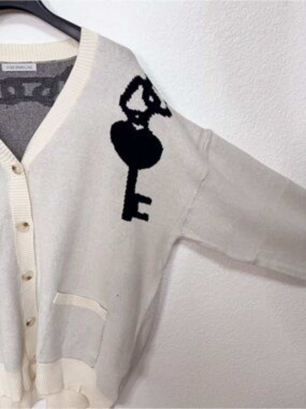 Miss Sparkling Lock Key Chain Graphic Oversized Button Front Knit Cardigan - Picture 2 of 8